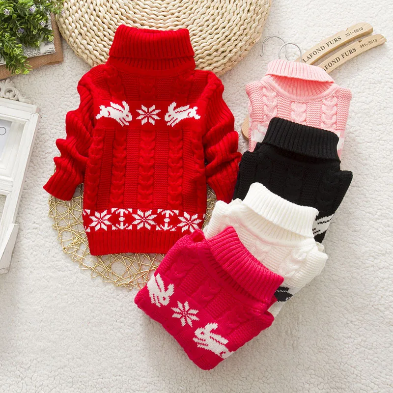 

CYSINCOS Kid Autumn Knitted Sweaters Baby Boys Girls Turtleneck Pullover Children Cartoon Pattern Christmas Long Sleeve Clothes