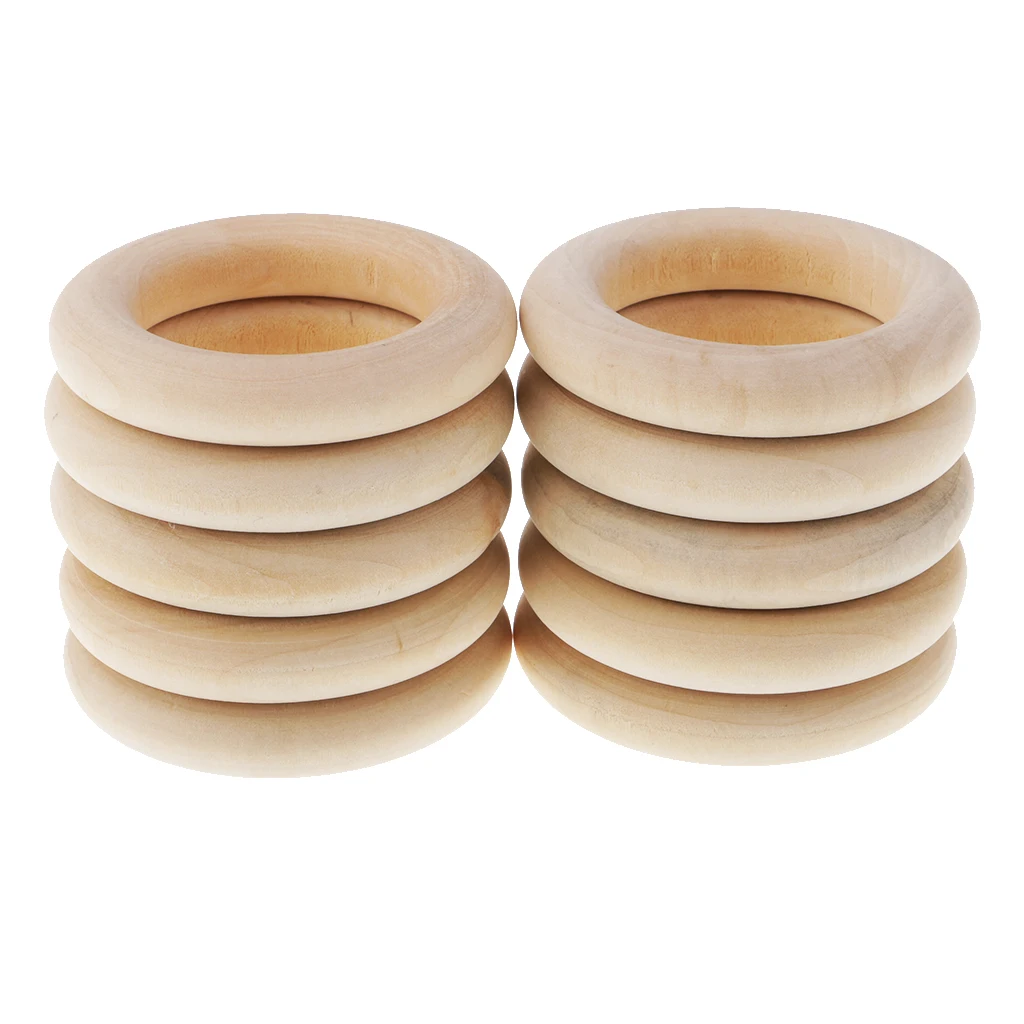10 Pieces 58mm Wooden Loop Connectors Circle Natural Wood RIng for DIY Craft