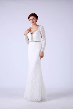 

White Evening Dresses 2020 Sexy Beading Lace Mermaid Floor Length Formal Party Gowns robe de soiree
