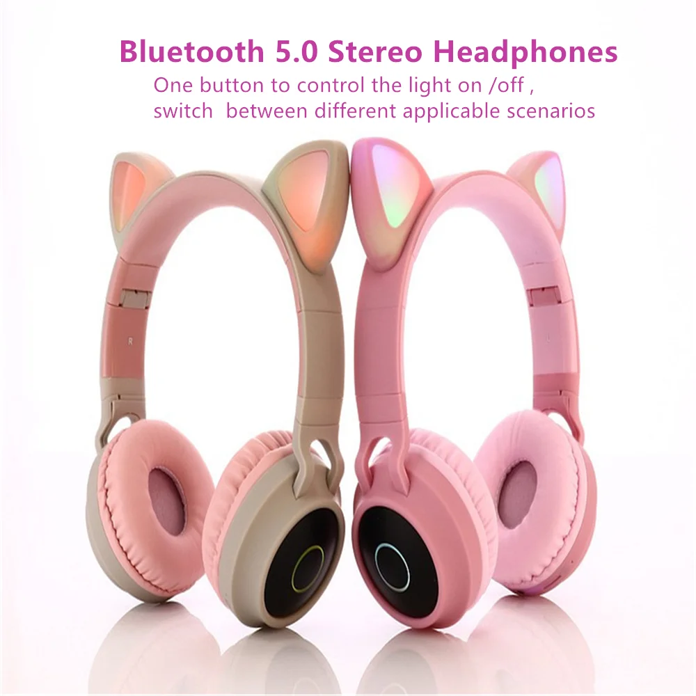 Cat Ear Headphones Bluetooth Headset LED Noise cancelling Headphones Young people Kids Headset Support TF Card 3 5mm Plug For PC
