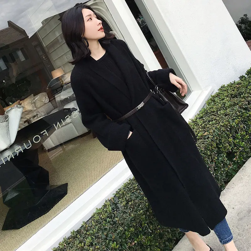 Winter Long Cardigan Knitted Sweater Women Long Sleeve Female Jumper Cardigan Casual Streetwear Open Sweater With Belt