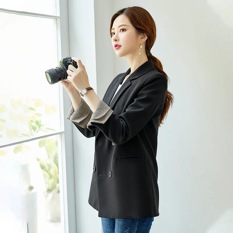 

2019 Autumn New Products Mid-length Double Breasted Slim Fit Suit Korean-style Fashion Casual WOMEN'S Dress Small Suit Coat Vers
