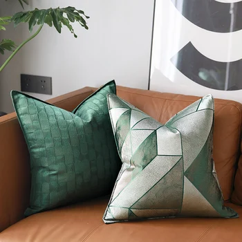 

DUNXDECO Cushion Cover Decorative Square Pillow Case Modern Simple Luxury Green Color Abstract Geometric Jacquard Sofa Coussin