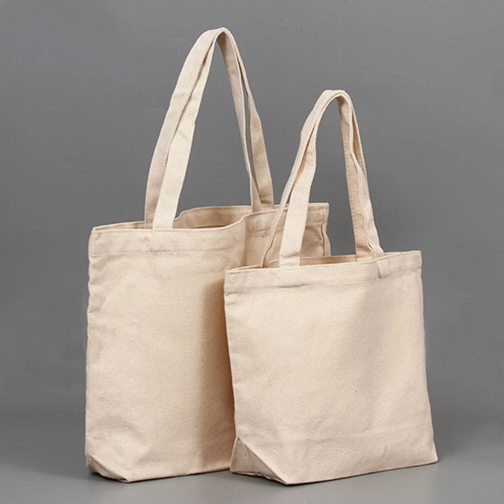 Beige Canvas Shopping Bags Eco Reusable Foldable Shoulder Bag Large Handbag Fabric Cotton Tote Bag For Women Shopping Bags