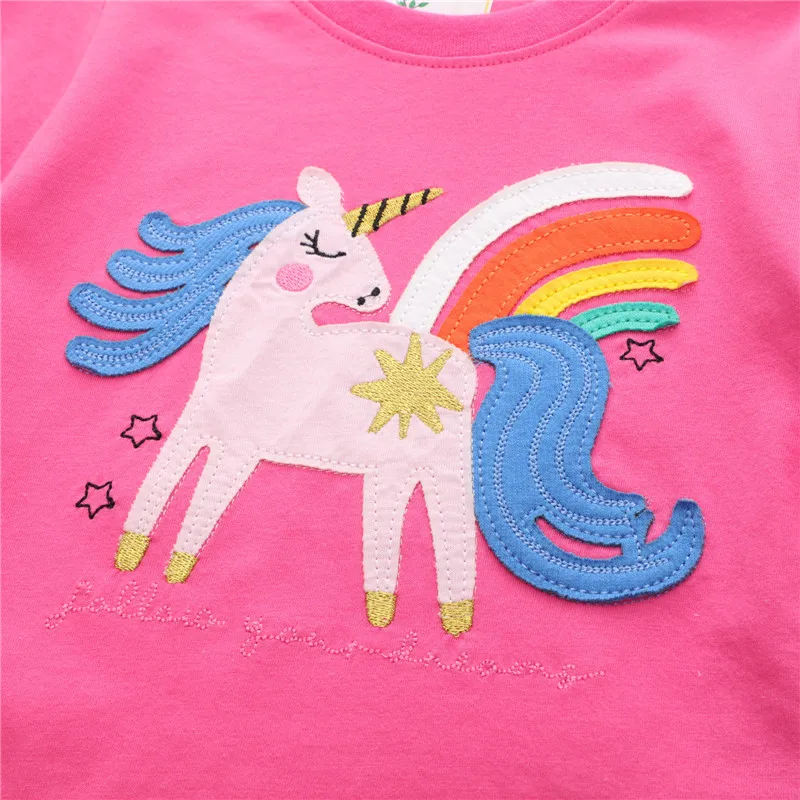 Jumping Meters Animals Embroidery Girls Tees Cotton Summer Children's Tshirts Fashion Kids Tops Short Sleeve Clothes Toddler