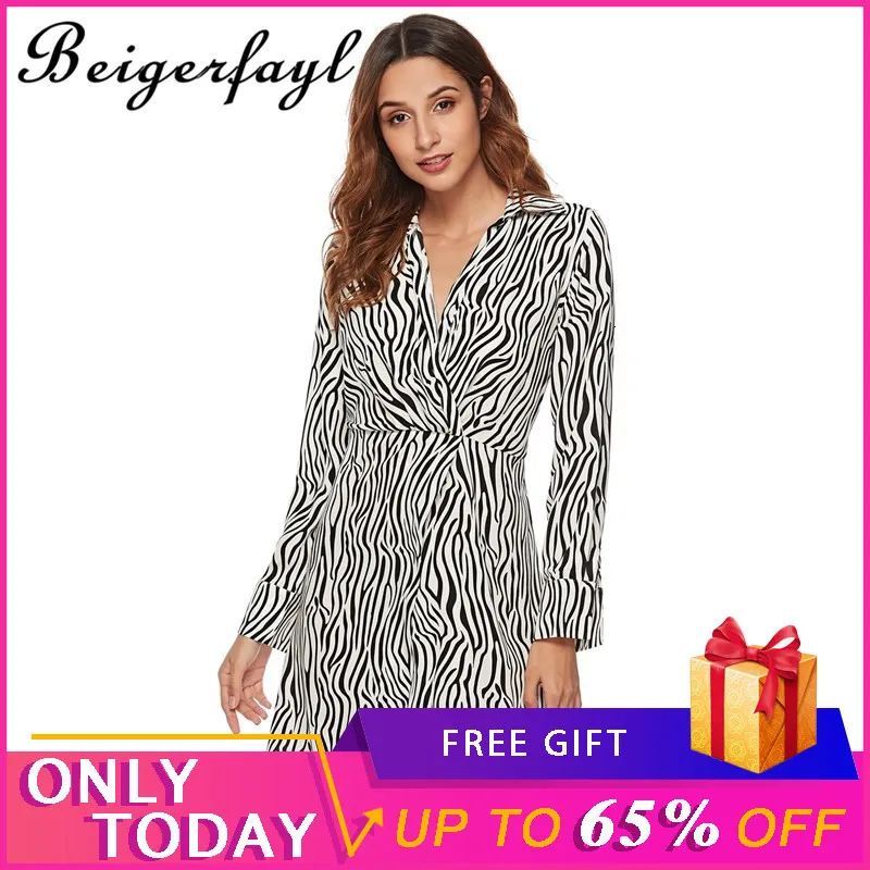 

Beigerfayl Summer Dress 2019 Turn Down Neck Long Sleeve Vestidos Elegant Zebra Stripe Print Turn Down Cotton Shirt Dress DM49431