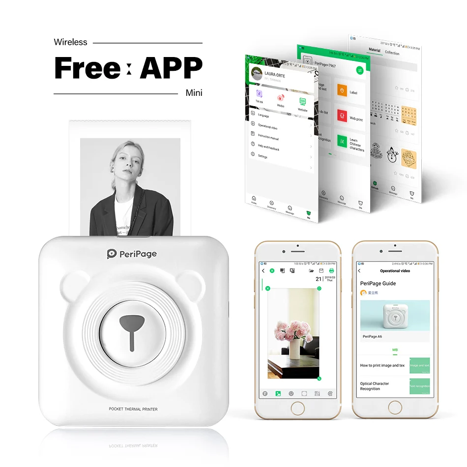 Этикетка Mini Pocket Photo Printer Мобильный телефон Портативный ручной принтер Маленький