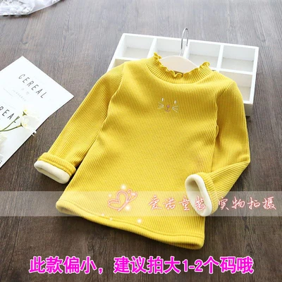 yellow Футболки для девочек; теплая детская зимняя одежда; детская футболка с длинными рукавами для маленьких девочек; футболки; топы для малышей из плотного флиса - Цвет: yellow