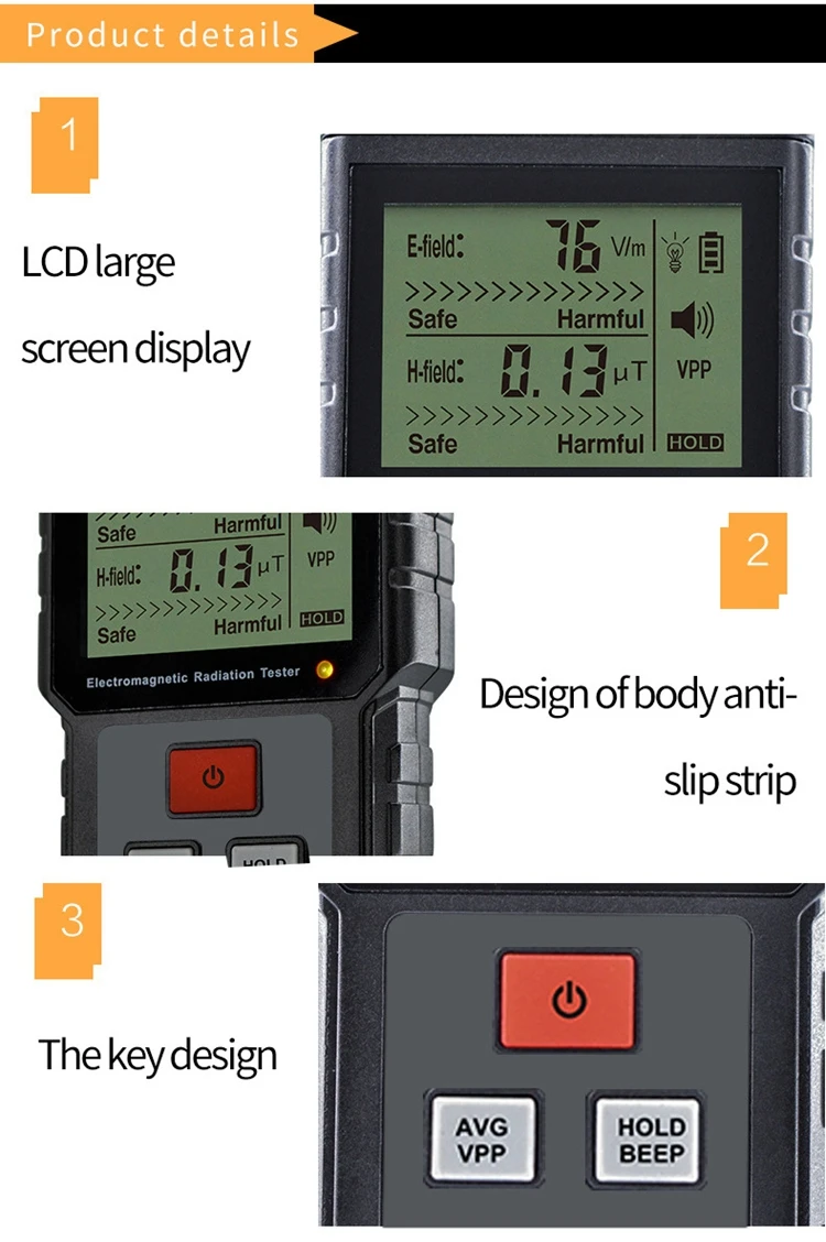 Electromagnetic Radiation Tester Electric Field& Magnetic Field Tester Sound Light Alarm RZ825