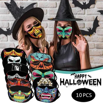 

10pcs Reusable Face Mask Adult Unisex Halloween Funny Print Masque Entissu Lavable Mascarilla Con Diseno Earloop Breathable Mask