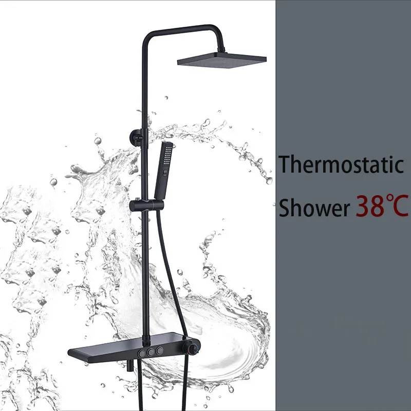 Black shower set thermostatic bath mixer bathroom shower set black Bathtub faucet shower set