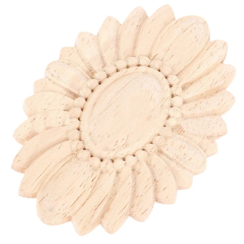 

1Pcs 7x5Cm European Style Wooden Applique Wood Carved Decal Oval Solar Gate Flower Craft Wedding Home Decoration