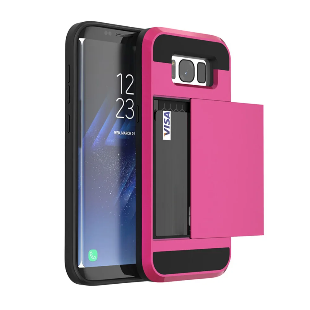 Rose Слот для карт чехол для samsung Galaxy A3 A5 A7 J3 J5 J7 отделение для карт, в которое можно samsung S7 S6 S8 плюс чехол s Броня слайд-держатель для карт - Цвет: Rose