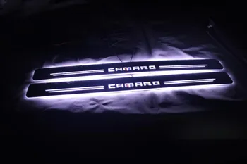 

RQXR led stainless steel overlay acrylic door scuff for ford camaro moving door sill plate lining decorative light,2pcs