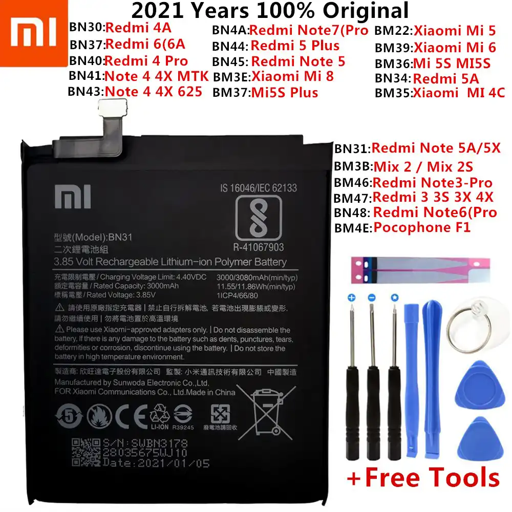 Xiao Mi Original Phone Battery For Xiaomi Redmi Note 3 3s 3x 4x 4a 5 Plus 3 4 5 5a 6a 6 7 Pro Mi5 Mi 8 4c 5x Mi6 Mix2 Batteries Mobile Phone Batteries Aliexpress
