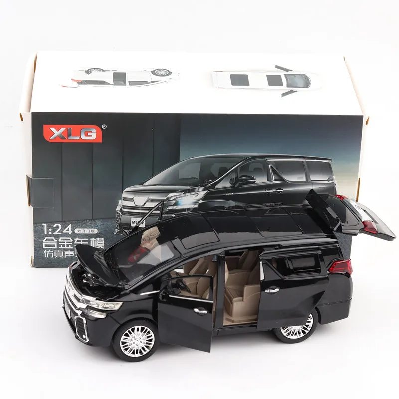 Новинка 1:24 1:32 Toyota Alphard Роскошная бизнес-модель автомобиля из сплава с откидной спинкой литые игрушечные транспортные средства 6 дверей можно открыть - Цвет: 24 Black send box P