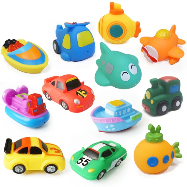 Baby Bath Toy Swimming Water Toys Cartoon Soft Rubber Car Boat Plane Float Squeeze Sound Water Spray Kids Water Play Toys Gifts 1