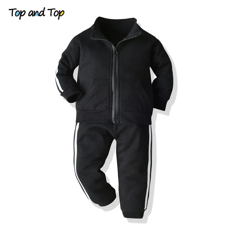 Top and Top Spring Autumn Boys Girls Clothing Set Long Sleeve Zipper Sweatshirt Coat+Trousers Striped Sport Suit 2Pcs Tracksuit