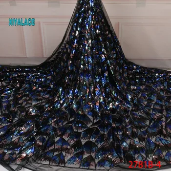 

Latest African Embroidery Tulle Lace Fabrics 2019 High Quality Stones French Velvet Lace Fabric For Party Dress 5 Yard YA2781B-4