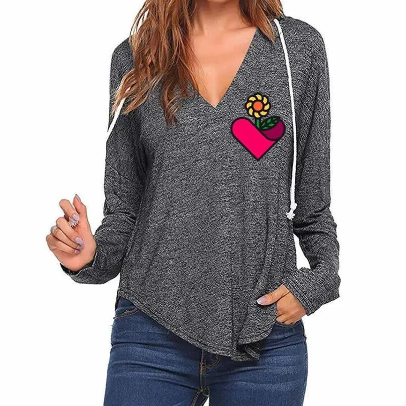 

V-Neck Hoodies Hoodies For Women Rose Flower Heart Letters Print Hoodies Women Sexy Sweatshirts Casual Cute Corduroy Hoody