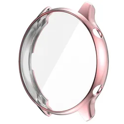 TPU Soft Full Screen Glass Protector Case with Edge Frame for Smartwatch Protective Bumper Cover (Pink)