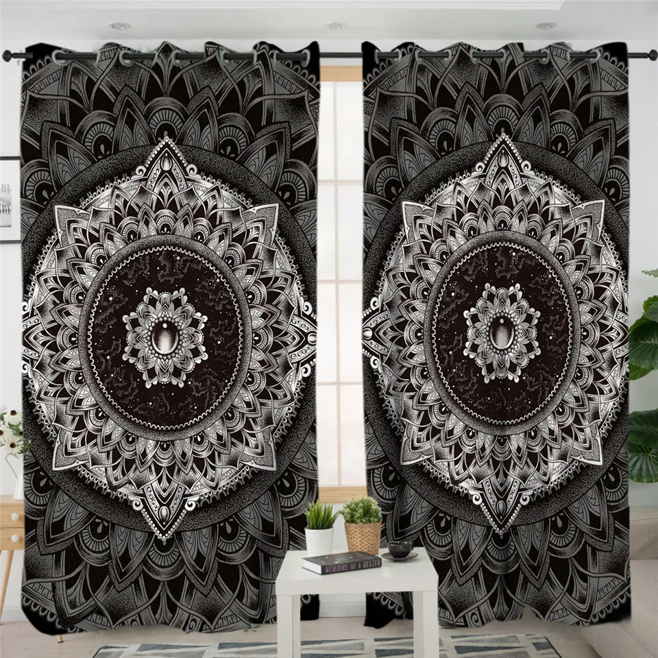 Mandala by Brizbazaar Curtains For Living Room Black White Flower Kitchen Curtains Vintage Gemstone Curtain Bohemia gardinen