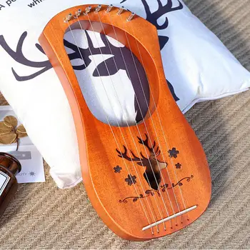 

7 Strings Harp Lyre Strings Instrument Reindeer Pattern Mahogany Wood 7 Tone C Key Stringed Instruments for Music Lovers Gift