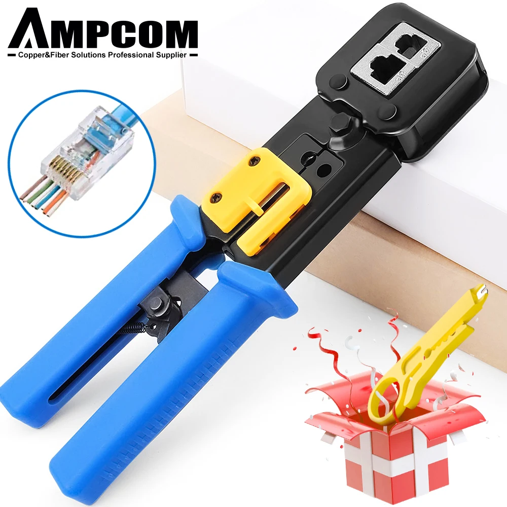 AMPCOM RJ45 Crimp Tool Pass Through Cat5 Cat5e Cat6 Crimper Cutter Stripper for RJ12 RJ11 8P 6P End connector | Компьютеры и офис