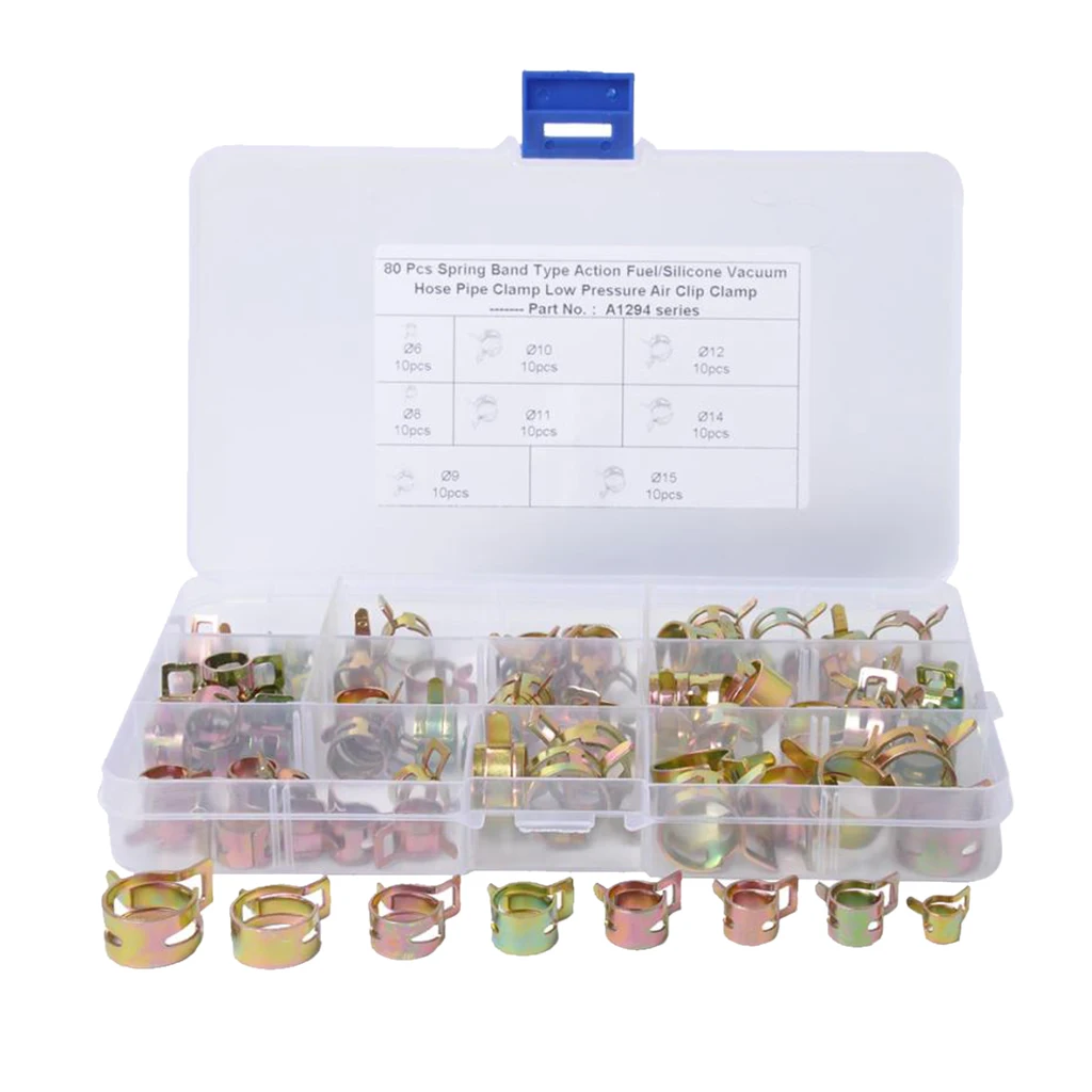 80 Pcs Spring Clips - Silicone Vacuum Hose Pipe Clamp Low Pressure Air Clip Clamp (10x 6mm 8mm 9mm 10mm 11mm 12mm 14mm 15mm)