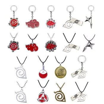 

Comics Cartoon Naruto Akatsuki keychain Red Cloud Logo itachi uchiha Metal keyring jewelry For Fans Gift