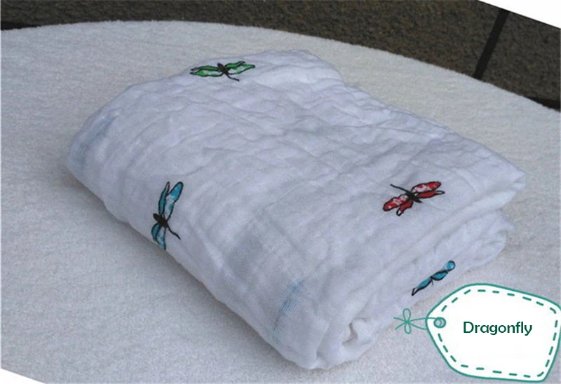 Муслиновое хлопковое Марлевое детское одеяло для младенцев, пеленка для путешествий, одеяло для новорожденных, полотенце для кормления, шарф, накидка для коляски, игровой коврик - Цвет: Dragonfly