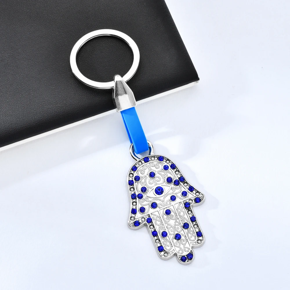 Vicney Israel Hand Of Hamsa религиозный цинковый сплав синий драгоценный камень стиль брелок рука Божия узор, брелок для ключей для верующего молитвы мира