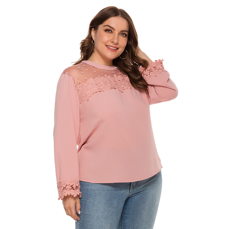 Женская кружевная блузка с длинным рукавом элегантная прозрачная цветочной
