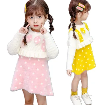 

High Quality Toddler Girl Knit Sweater Dress Infant Autumn Winter Baby Girl Knitted Clothes Baby Mink Sweater Knitwear 2-7 Years