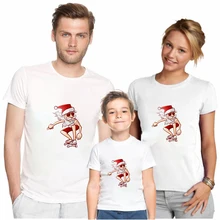 

Christmas Disney Family Tshirt Cartoons Santa Claus Cotton T-Shirt Women Clothes Casual Female Tee Kawaii Children Streetwear