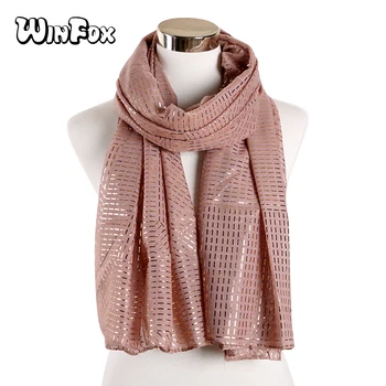 

Winfox Yellow Red Glitter Gold Scarf for Women Long Shawl Striped Shiny Female Wraps Foulard Hijabs Soft Beach Stoles