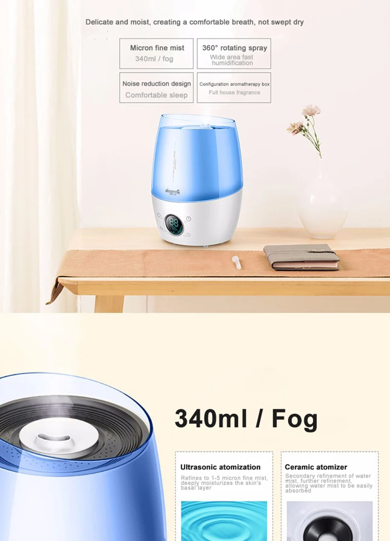 Xiaomi 4.5L Humidifie интеллектуальная Постоянная Влажность домашняя Бесшумная мини-офисная спальня ароматерапия Серебристая ионная увлажнение воздуха