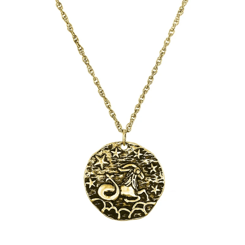 Twelve Constellations Coin Necklace Statement Copper Leo Pendant Women Jewelry Horoscope Clavicle Chain | Украшения и аксессуары