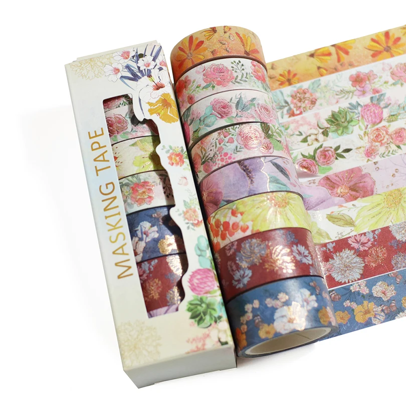 

Washi Tape Set 8rolls Decorative Ribbons Flower Masking Tape Stationery Gold Foil Vintage School Supplies 5m Adhesive Washitape