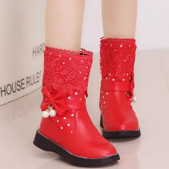 

New Winter Kids Boots Girls Martin Boots Children High Bow Tie Shoes Girls Princess Dress Boots Big Kids Shoes size 27-37