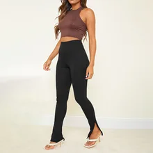 

Fitness Solid Office Lady All-Match Streetwear Y2k Female Capris 2021 Fall Women Casual Split Side Skinny Pants Legging Trousers