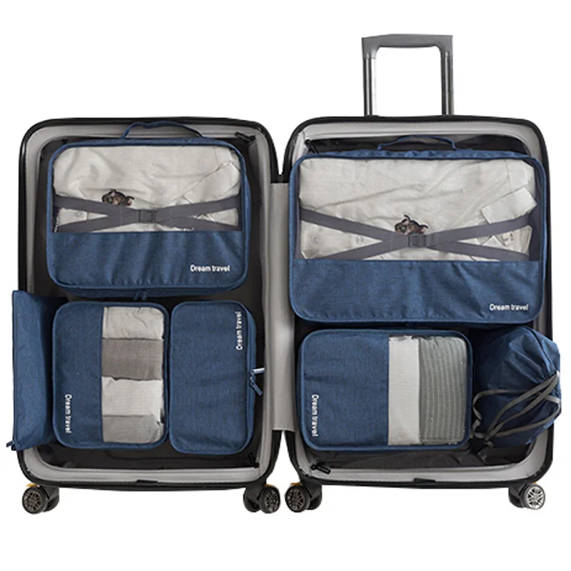 

Waterproof Travel Tote System Durable 7 Pieces One Set Packing Square Unisex Clothing Sorting Large Capacity Of Tidy Pouch,Blue