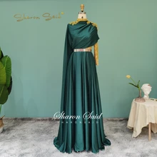 Esmeralda verde árabe manga longa vestido de noite com cabo elegante borgonha dubai vestidos formais para as mulheres vestidos de festa de casamento