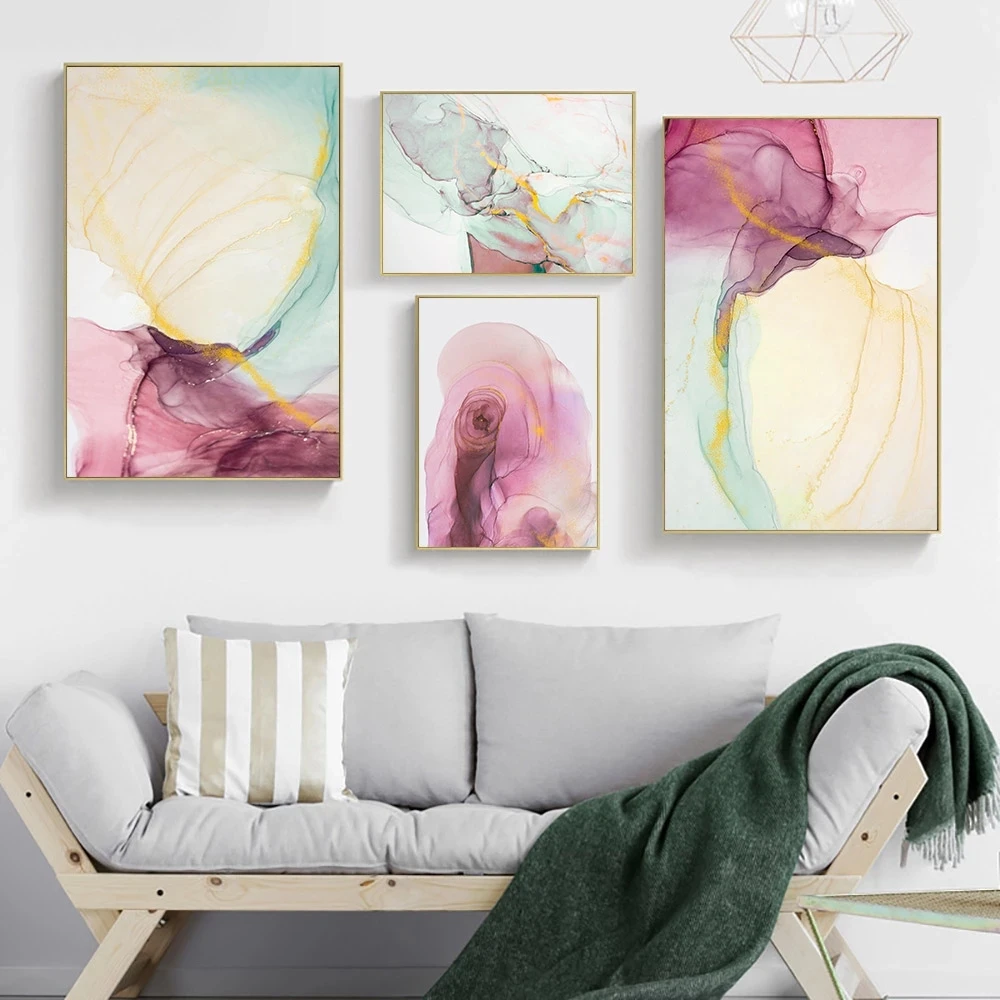 

Abstract Classical Pink Pattern Canvas Painting Rendering Flowers Picture Poster and Print Wallpaper Wall Art Home Bedroom Decor