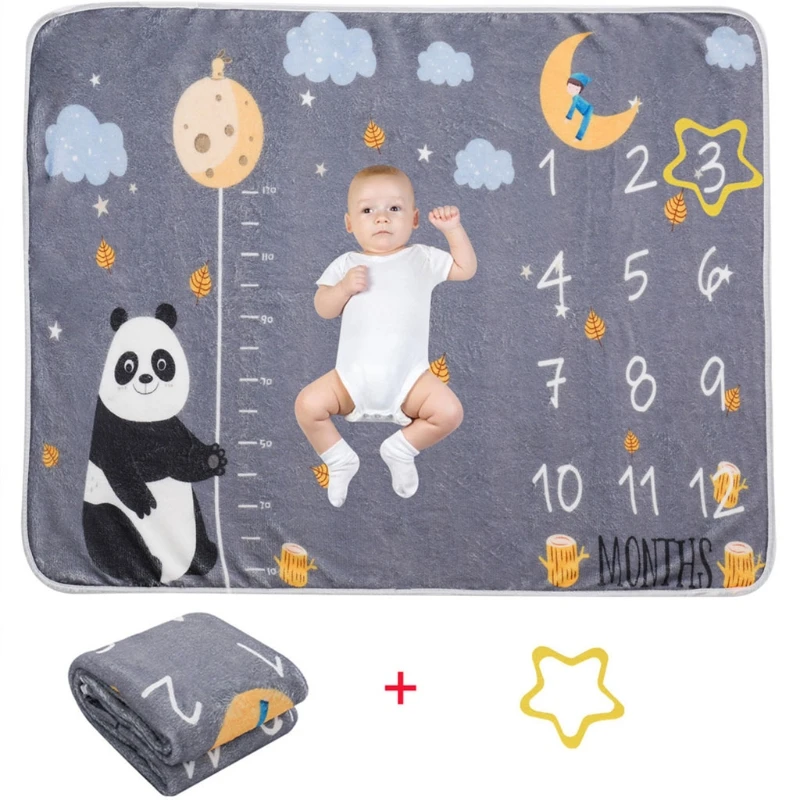 1 Set Baby Monthly Record Growth Milestone Blanket Newborn Photography Props Accessories Creative Cartoon Bear Printing 5
