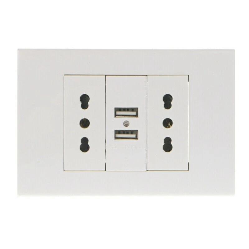 

16A Wall Power Socket Plug For Mobile Panel 5V Dual USB Charge Ports Double Italian Chile Power Adapter Electrical Sockets