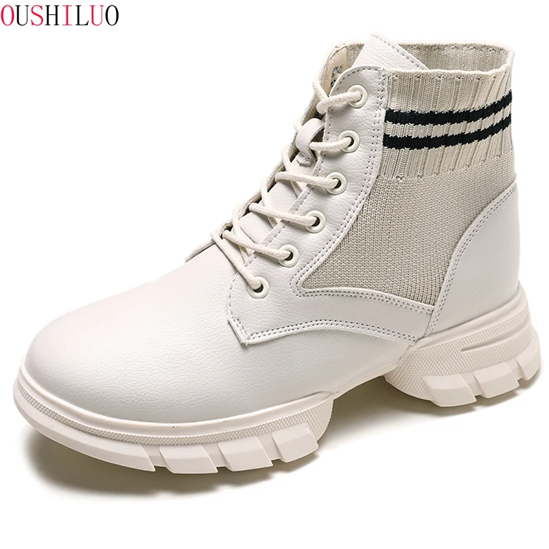 2019 new fashion casual female Martin boots knit comfortable breathable lace women's thick with tube shoes | Обувь