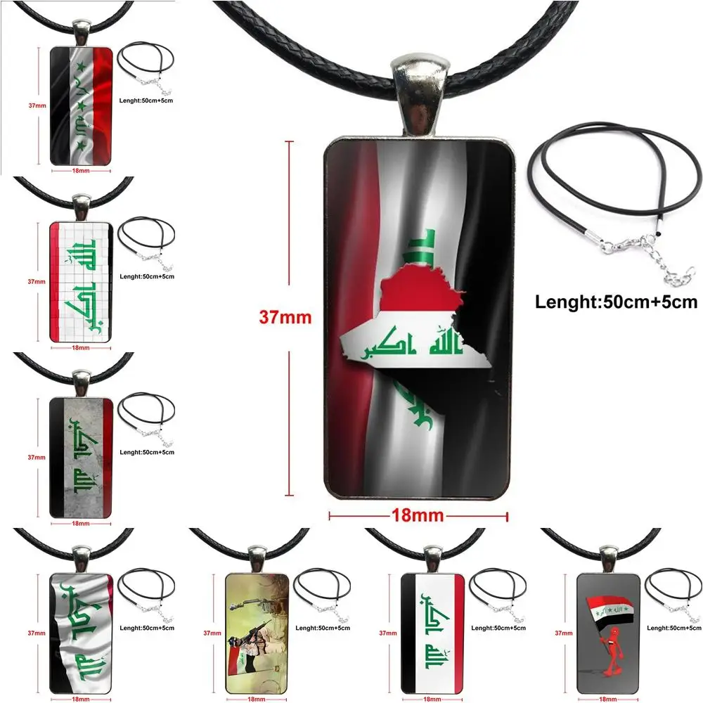 Для женщин Подарки мальчик государственный флаг Ирака модный стеклянный подвесной брелок прямоугольное ожерелье колье ожерелье ювелирные изделия