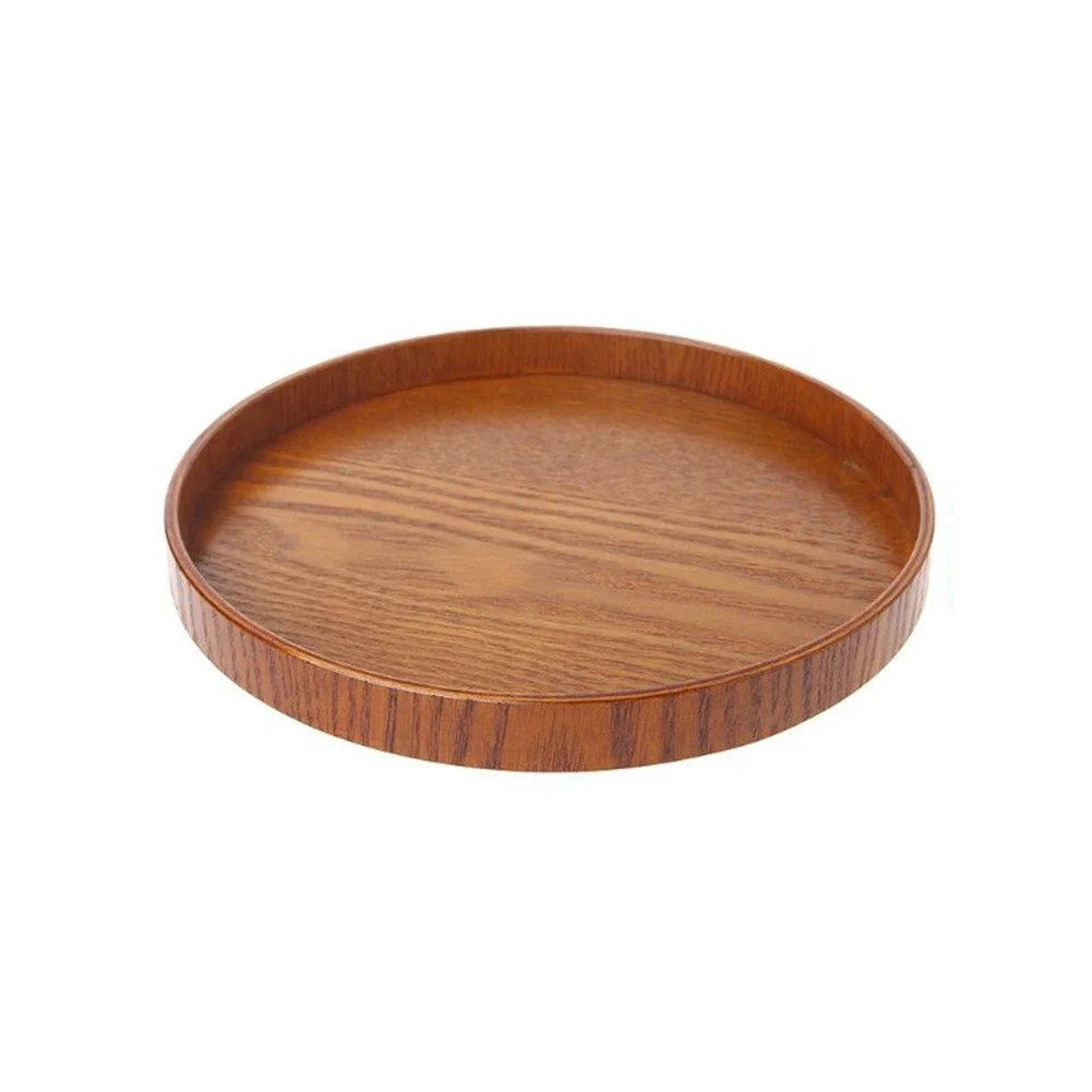 Retro Round Tea Accessories Plate Wooden Fruit Dishes Platter Food Tea Tray Natural Bakery Serving Tray Kitchen Tools 3 Sizes