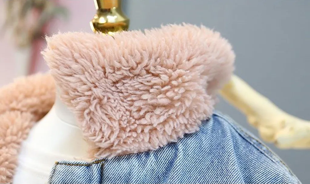 ARLONEET baby girls Boys Hooded Faux Fur Fleece Thick Denim coats Kids winter warm Plush velvet Hoodies Jacket Outerwear CN01